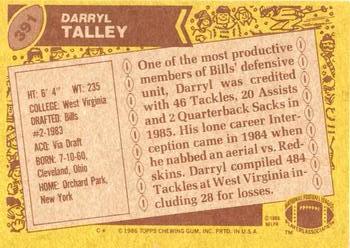 1986 Topps #391 Darryl Talley Back