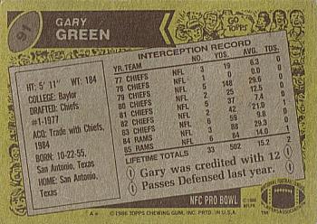 1986 Topps #91 Gary Green Back