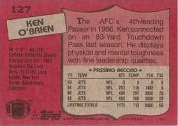 1987 Topps #127 Ken O'Brien Back