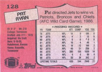 1987 Topps #128 Pat Ryan Back