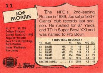 1987 Topps #11 Joe Morris Back