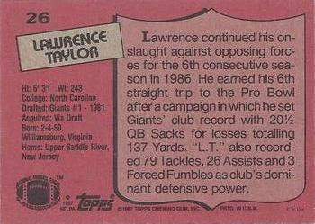 1987 Topps #26 Lawrence Taylor Back