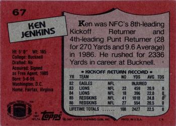1987 Topps #67 Ken Jenkins Back