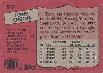1987 Topps #97 Tony Eason Back