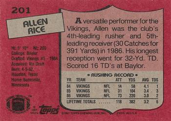 1987 Topps #201 Allen Rice Back
