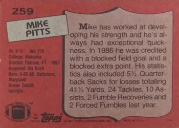 1987 Topps #259 Mike Pitts Back