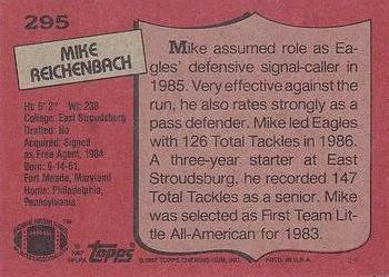 1987 Topps #295 Mike Reichenbach Back