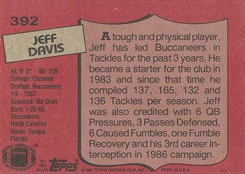 1987 Topps #392 Jeff Davis Back