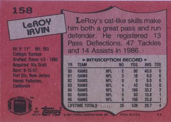 1987 Topps #158 LeRoy Irvin Back