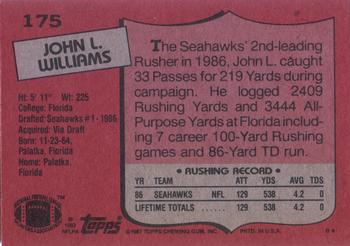 1987 Topps #175 John L. Williams Back