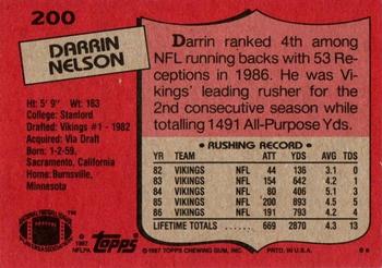 1987 Topps #200 Darrin Nelson Back