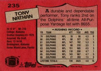 1987 Topps #235 Tony Nathan Back