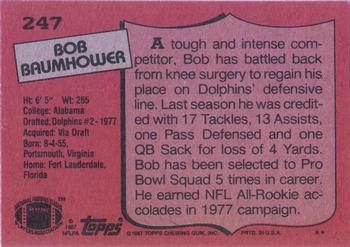 1987 Topps #247 Bob Baumhower Back