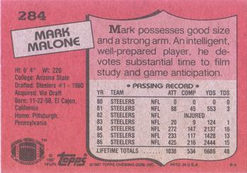 1987 Topps #284 Mark Malone Back