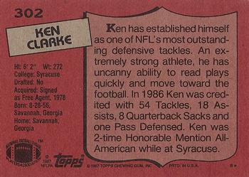 1987 Topps #302 Ken Clarke Back