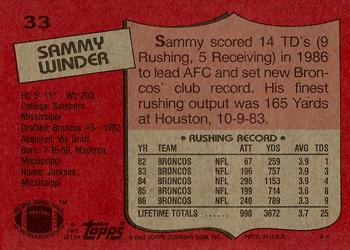 1987 Topps #33 Sammy Winder Back
