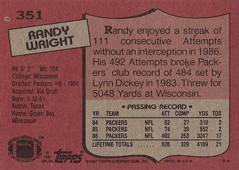 1987 Topps #351 Randy Wright Back