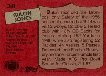1987 Topps #38 Rulon Jones Back