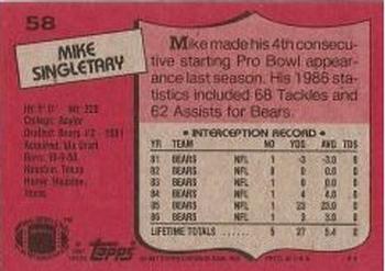 1987 Topps #58 Mike Singletary Back