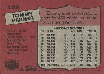 1987 Topps #199 Tommy Kramer Back