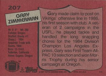 1987 Topps #207 Gary Zimmerman Back