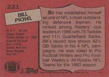 1987 Topps #221 Bill Pickel Back