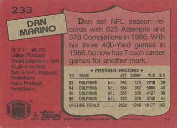 1987 Topps #233 Dan Marino Back