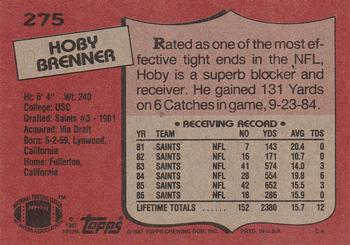 1987 Topps #275 Hoby Brenner Back