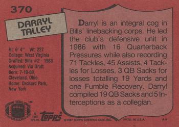 1987 Topps #370 Darryl Talley Back