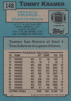 1988 Topps #148 Tommy Kramer Back