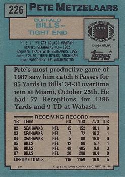 1988 Topps #226 Pete Metzelaars Back