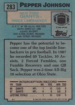1988 Topps #283 Pepper Johnson Back