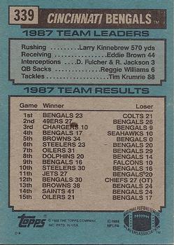 1988 Topps #339 Bengals Team Leaders - Boomer Esiason Back