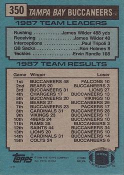 1988 Topps #350 Buccaneers Team Leaders - James Wilder Back