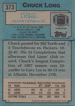 1988 Topps #373 Chuck Long Back