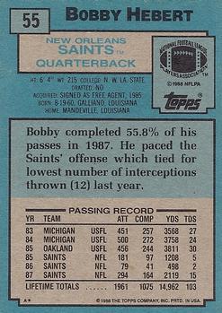 1988 Topps #55 Bobby Hebert Back