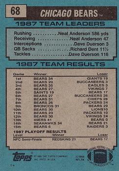 1988 Topps #68 Bears Team Leaders - Willie Gault Back