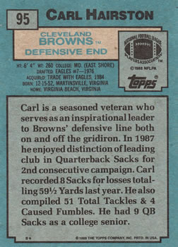 1988 Topps #95 Carl Hairston Back