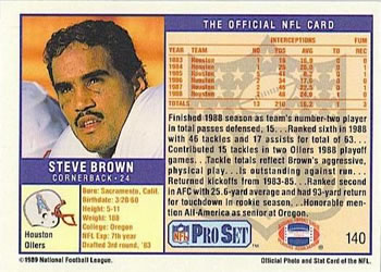 1989 Pro Set #140 Steve Brown Back