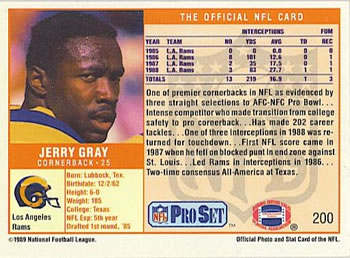 1989 Pro Set #200 Jerry Gray Back