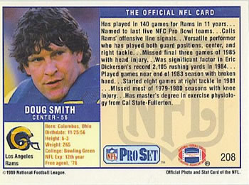 1989 Pro Set #208 Doug Smith Back