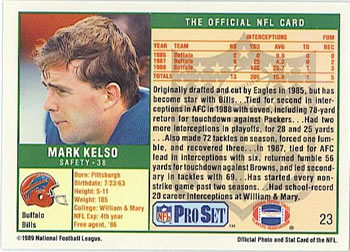 1989 Pro Set #23 Mark Kelso Back