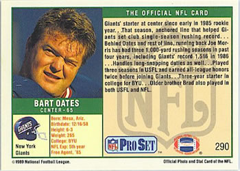 1989 Pro Set #290 Bart Oates Back