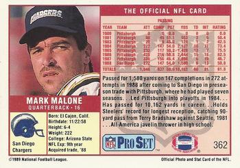 1989 Pro Set #362 Mark Malone Back
