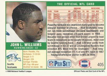 1989 Pro Set #405 John L. Williams Back