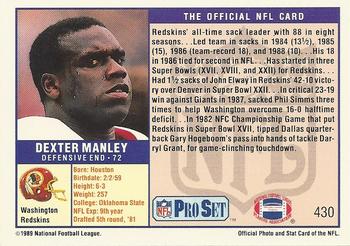 1989 Pro Set #430 Dexter Manley Back