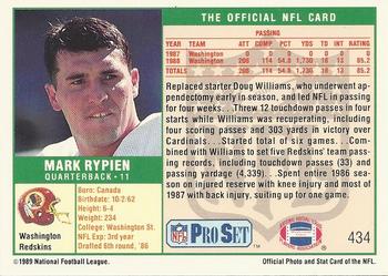 1989 Pro Set #434 Mark Rypien Back