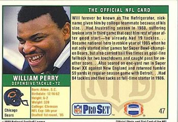 1989 Pro Set #47 William Perry Back