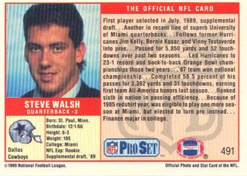 1989 Pro Set #491 Steve Walsh Back