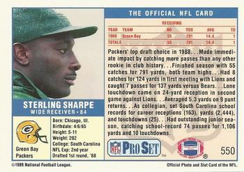 1989 Pro Set #550 Sterling Sharpe Back